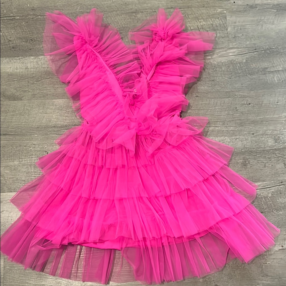 Kikiriki Fuschia Pink Ruffled Tulle Dress
